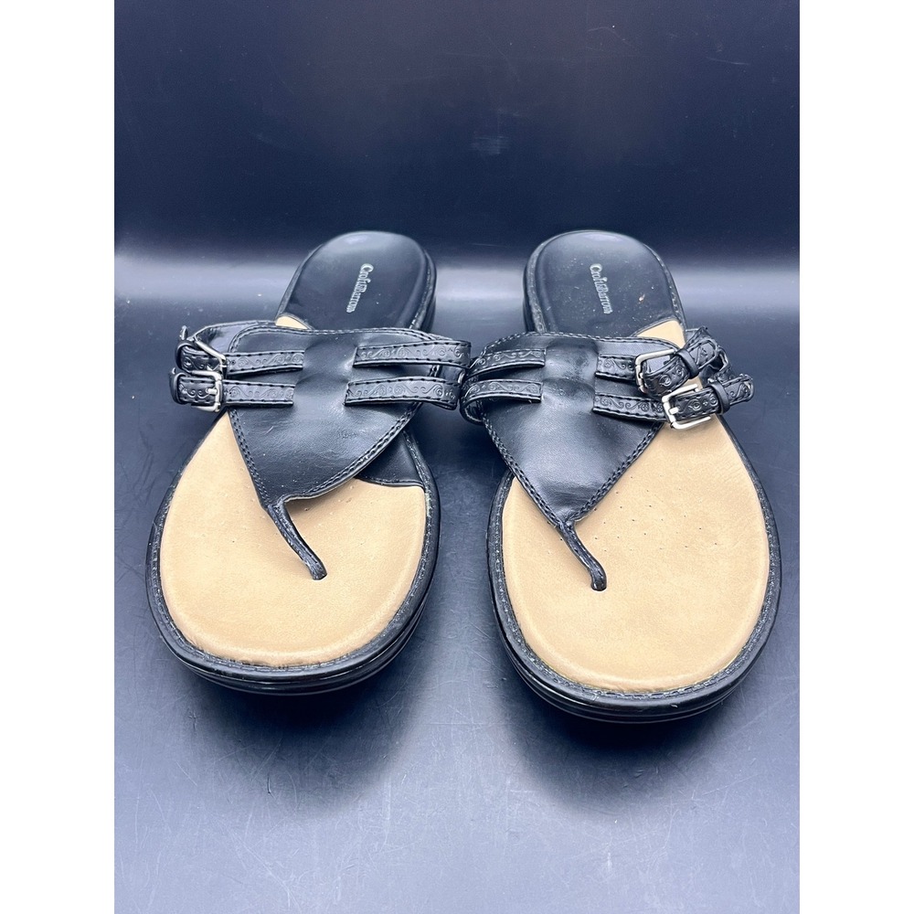 Croft & Barrow Women's Black Bridget Size‎ 9 Med Thong Sandals Buckle Accents